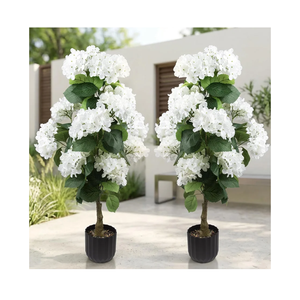 2 Pcs 3 Ft Artificial Hydrangea Trees Potted, UV Resistant Faux Silk Hydrangea Plant in Pot for Indoor Outdoor Decoration, Hydrangea Topiary for Garden Office Home Porch Patio Decor (2, White)