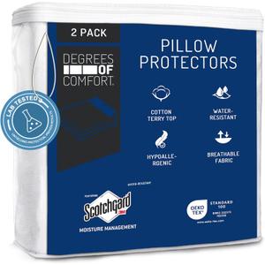 Degrees of Comfort Pillow Protectors (Set of 2) - Hypoallergenic, Water Resistant, Zippered Dust Allergy & Bed Bug Proof Pillow Cover, Cotton Terry with 3M Scotchgard, King Size, 21x37