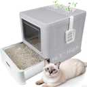 Enclosed Stainless Steel Cat Litter Boxes, Large Foldable Litter Box with Lid, Hooded Covered Stainless Steel Cat Litter Box, Easy Cleaning, No Urine Leakage, Deeper Pan
