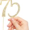 Gold 75th Birthday Cake Topper Rhinestones Cake Decorations for 75th Birthday Party