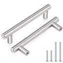 Probrico 10 Pack Euro Style T Bar Cabinet Pulls Stainless Steel Kitchen Handles Dresser Handles Brushed Nickel 3-3/4 Hole Center,6 Inch Overall Length