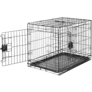 Amazon Basics Durable,Foldable Metal Wire Dog Crate with Tray, Double Door, 30 x 19 x 21 in, Black