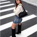 VOZTOLLS Knee High Boots Suede Square Toe Tall Boots for Women Wide Calf Kitten Heel Long Booties Trendy Dress Fall Winter Shoes Black Size 8.5