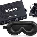 Blissy Silk Sleep Mask Profile - 100% Pure Mulberry Silk 22 Momme 6A Fibers Silk Eye Sleeping Mask for Women & Men for Total Blackout - Blindfold Silk Sleep Mask Side Sleeper Eye Cover (Black)