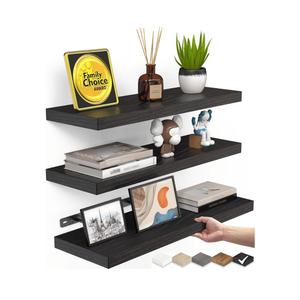 Floating Shelves for Wall, Wall Mounted Rustic Wood Shelves for Bathroom, Bedroom, Living Room, Kitchen, Hanging Shelf for Books/Storage/Room Decor with 22lbs Capacity (Black, Set of 3, 15.7in)