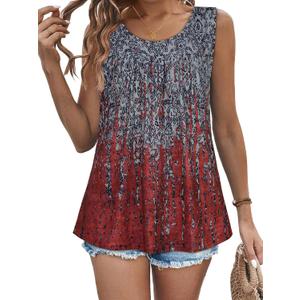 Womens Tank Tops Summer Sleeveless Blouse Crewneck Loose Fit Tunic Shirt | Trendy front pleat casual tops, Flowy floral print outfits, Fashion clothes for ladies (XL)