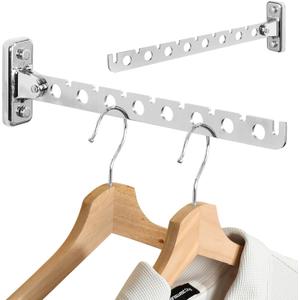 Alise Clothes Drying Rack Wall Mounted Coat Hanger,Folding Hanger Rack Clothes Hook Closet Storage Organizer,Swivel Space Saving Clothes Hanger Rack for Bedroom Bathroom Laundry,2 Pack,Polished Chrome