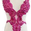 Handmade Rhinestones lace Applique Sewing Beads Crystal Trimming Patches Accessories for Dress Skirt (Rose red)