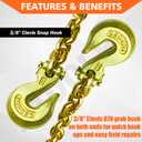 YATOINTO G80 Transport Binder Chain 3/8 Inch x 10 Foot Safety/Binder Chain with Clevis Grab Hooks 7,100 lbs Safe Working Load Logging Chain for Transporting Towing Tie Down Binding Equipment