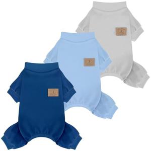 XPUDAC 3 Pack Fleece Dog Pajamas Winter Dog Clothes for Small Medium Dogs Boy Girl Warm Soft Puppy Outfit Pet Costume, Light Sky Blue, Navy, Light Gray, M