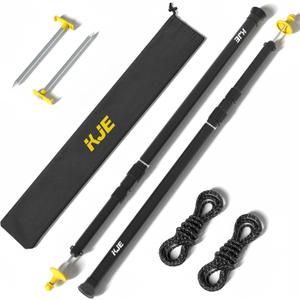 KJE 2 Pack Adjustable Heavy-Duty Tarp Poles, Camping Tent Poles Set with Ground Stakes & Guylines & Yellow Protection Caps, Aluminum Telescoping Pole(2.9ft to 8.7ft) for Outdoor Tarp Use