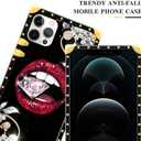 DAIZAG Compatible with iPhone 13 Mini Case,Diamond Flower Lips Metal Decoration Soft TPU Shockproof Anti-Scratch for Girl Womens Protective Cover for iPhone 13 Mini 5.4-inch