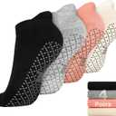 unenow Unisex Non Slip Grip Socks with Cushion for Yoga Pilates Barre Home & Hospital (Small, 4 Pairs-black/Light Grey/Beige/Pink)