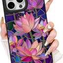 Fiyart Designed for iPhone 16 Pro Max Case,Cute 3D Glossy Lotus Pink Purple Flowers for Women Girls Hard Shell Designed for Magsafe Charging Durable Shockproof TPU Phone Bumper
