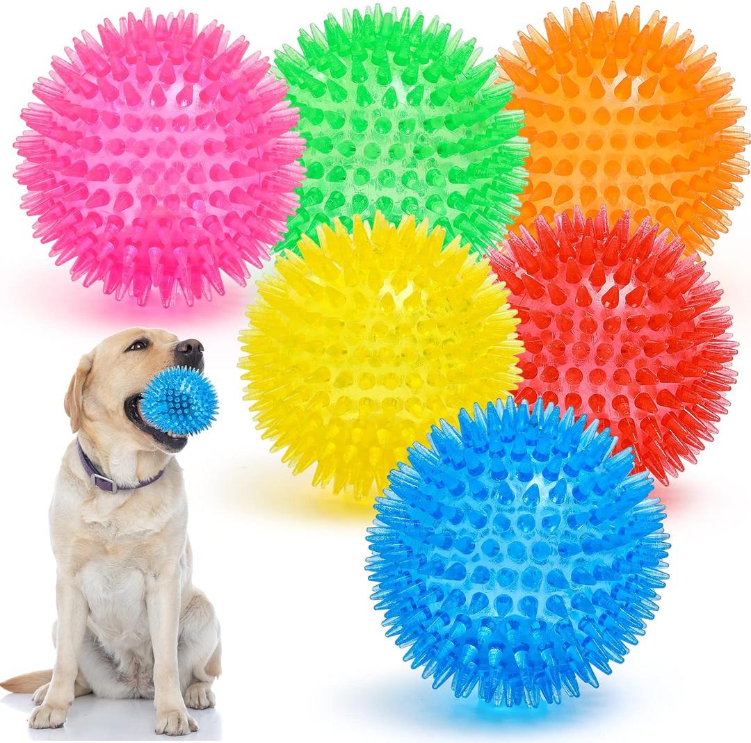 VITEVER 3.5 Squeaky Dog Toy Balls (6 Colors) Puppy Chew Toys for Teething, BPA Free Non-Toxic, Spikey Dog Balls for Medium, Large & Small Dogs, Durable Toys for Aggressive Chewers (Medium Set of 6)