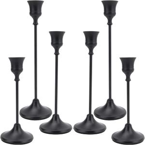 Black Candle Holders Set of 6, Candle Stick Candle Holder Black, Matte Black Taper Candle Holders for Home Decor, Wedding, Dinning, Party