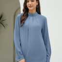 Funlingo Women's Long Sleeve Tops Dressy Casual Mock Neck Work Blouse Fall Trendy Front Pleated Tunic Chiffon Shirts (XXL)