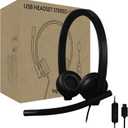 Logitech H570e USB Headset with Microphone for PC and Mac, USBA Wired Headset with Stereo Sound, Noise Canceling Mics and Inline Controls, Certified for Microsoft Teams, Black