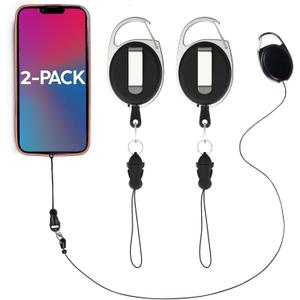 Phone Assured Retractable Phone Tether (2-Pack) Durable Clip-on Leash for Anti-Drop & Anti-Theft Security