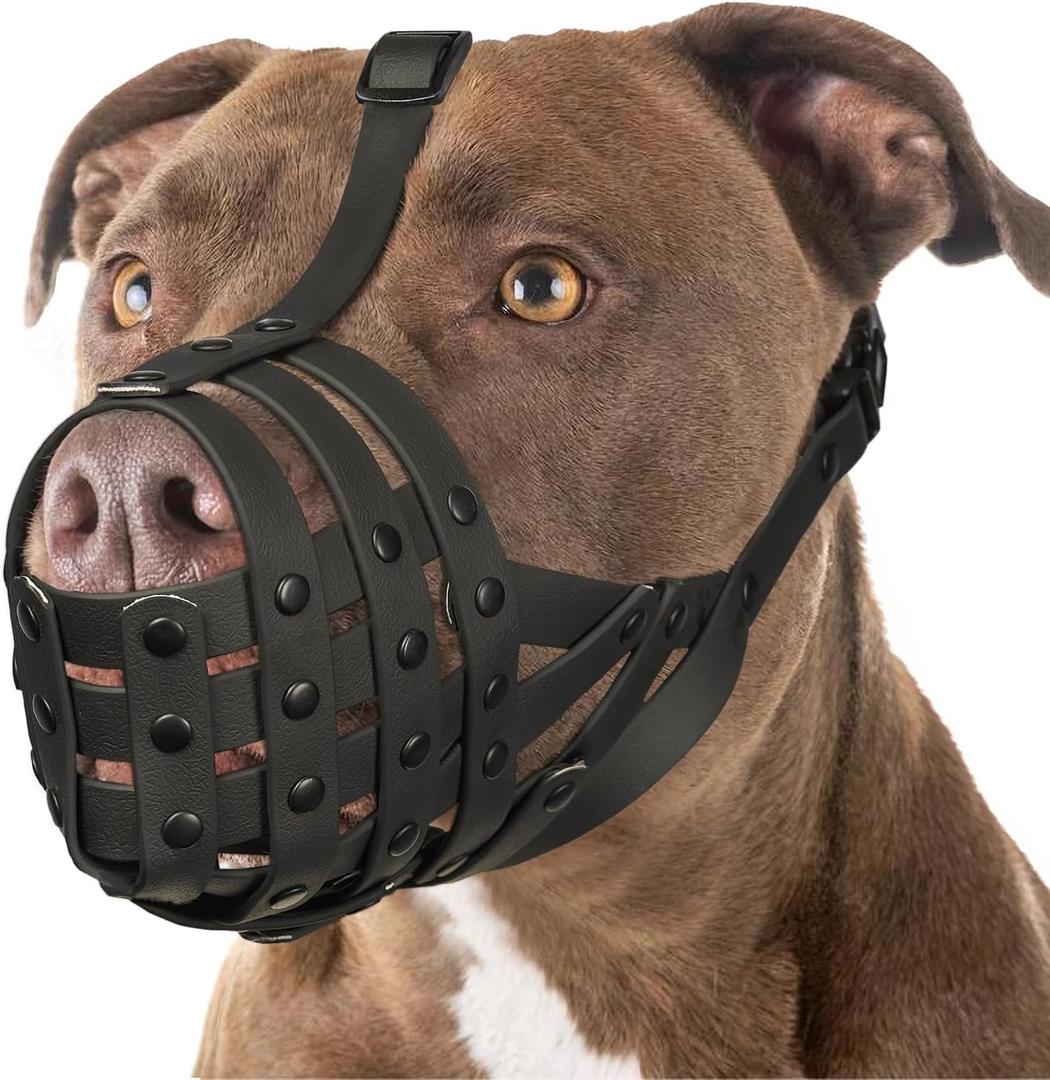 Mayerzon Pitbull Muzzle for Large Medium Sized Dogs to Prevent Biting Scavenging, Basket Muzzle for Rottweiler Staffordshire Terrier in Grooming Training, Allow to Pant Drink, Lightweight and Sturdy (L [Snout Cir: 11.5"-13"])