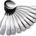 12-Piece Soup Spoon Set, 6.4-Inch Stainless Steel Round Spoons Dessert Spoons, Shell Pattern Teaspoons, Mirror Polished spoons silverware, Dishwasher Safe