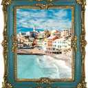 Vintage Blue and Bronze Gold Picture Frame - 8x10 Antique Photo Frame with Glass Front for Tabletop or Wall Display