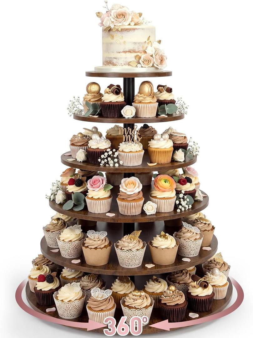 Funnymoom 6 Tier Wood Wedding Cupcake Stand 360° Rotatable Round 23.6''