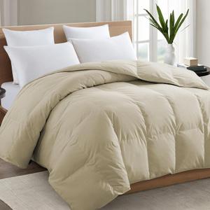 TEXARTIST Queen Beige Comforter, All Season Quilted Down Alternative Duvet Insert with Corner Tabs, Breathable Bed Comforter, Summer Warm, Beige (88"x88")