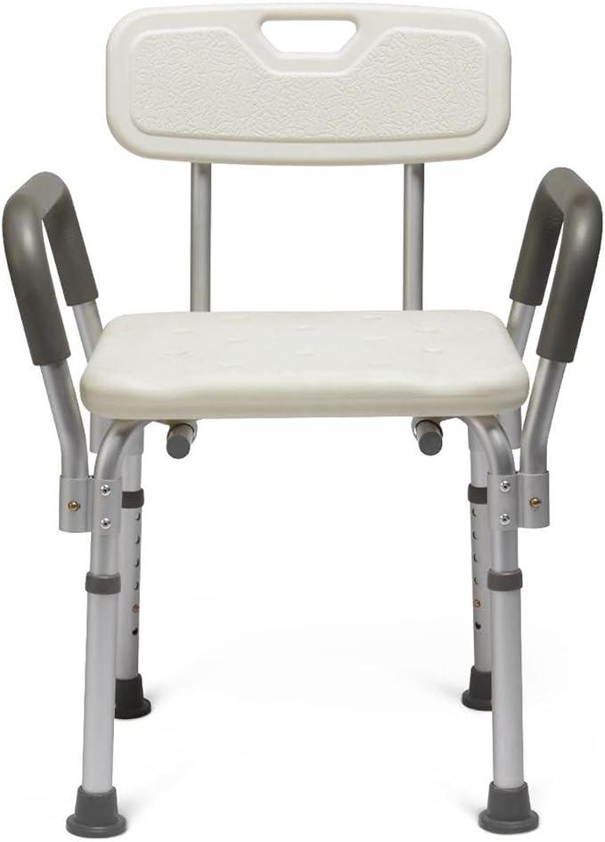 Medline Premium Shower Chair with Back & Padded Armrests, 350 lb Capacity
Height Adjustable, Heavy Duty White Bath Bench with Back and Slip Resistant Feet For Safety and Comfort, Tool-Free Assembly