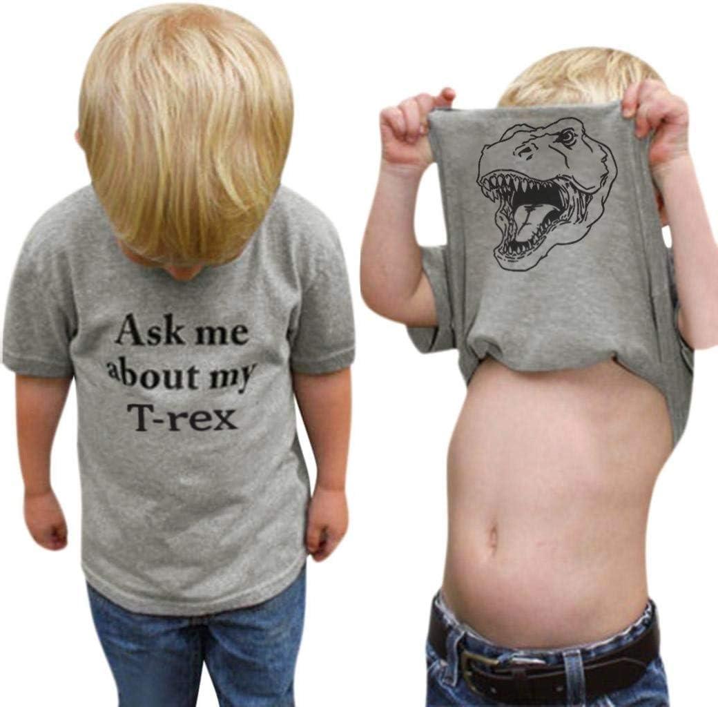MODNTOGA Baby Boy Ask me About My moo Cow Shirt Little Cowboy Short Sleeve Top Toddler Kid T-rex Ranch T-Shirt Funny Dino Tee (5-6 Years)