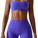 ABOCIW Workout Sets for Women 2 Piece Twist Front Halter Sports Bras High Waist Biker Shorts Exercise Gym Yoga Outfit (Medium, Z-purple)