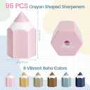 Aodaer 96 Pieces Pencil Sharpeners Crayon Shaped Sharpener Boho Colored Pencil Sharpeners with Cover Manual Handheld Pencils Sharpener for School Home Office Classroom Gift Supplies, 6 Colors