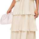 ZESICA Women's 2025 Summer Sleeveless Halter Neck Ruffle Tiered Layed Chiffon Flowy Swing Long Midi Dress (Apricot)