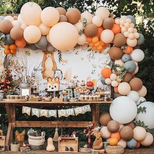 Fall Balloon Arch Kit 140Pcs Woodland Baby Shower Decorations Pumpkin Fall Balloon Garland Orange White Gray Nude Brown Balloons for Thanksgiving Birthday Decorations