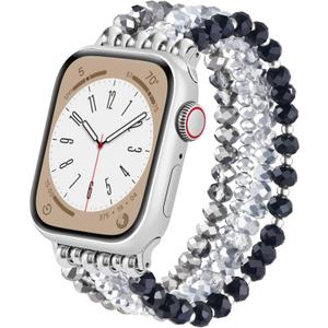 VISOOM Beaded Bracelet Compatible for Apple Watch Band 42mm/41mm/40mm/38mm Series 10/9/8/7 SE/6/5/4 Women Fashion Cute Handmade Pearl Stretchy Watch Strap for iWatch Bands 3/2/1 (C-Light Blue)