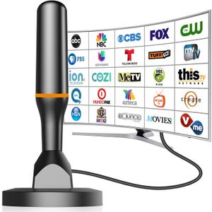 Indoor Tv Antenna for Local Channels, Digital TV Antenna for Smart TV Indoor, 4K 1080P HDTV Atenna Antennae with Strong Magnetic Base, Inside HD Antennas for TVs Without Cable,120 Miles, 8.2Ft (Black)