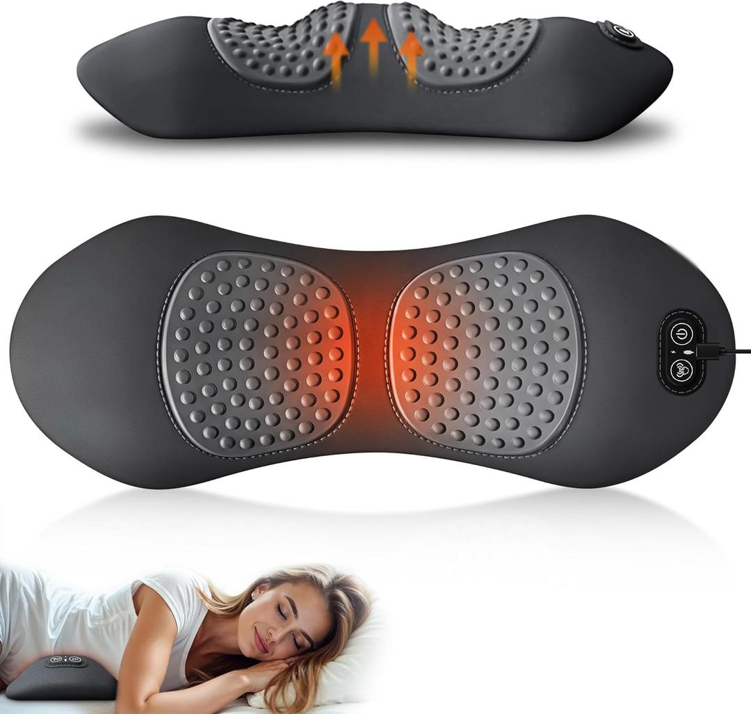 3 in 1 Electric Lumbar Support Pillow with Adjustable Height for Bed and Chair,Back Massager with Heat,Back Support Pillow for Lower Back Pain Relief,Waist Wedge Bolster (Black)