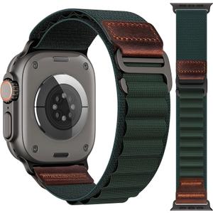 MRAIN-H Alpine Loop with Leather Design Compatible with Apple Watch Bands Ultra 3 2 1 (49mm) & Series 11 10 9 8 7 6 5 4 SE 3 2 1 (46mm 45mm 44mm), Soft Stretchy Nylon Sport Band for iWatch Men Women