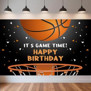 Large Basketball Banner It's Game TIME Birthday Backdrop Banner Sports Themed Party Backdrop Background for Boys Photoshoots Game Day Decorations Supplies