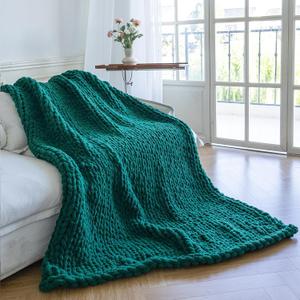 Chunky Knit Blanket - Luxury Soft Cozy 50 * 60 Throw Blanket,100% Woven Blanket Rope Knot Throw Blanket for Couch, Sofa, Home Decor, Gift - Machine Washable (Blackish Green, 50 * 60)