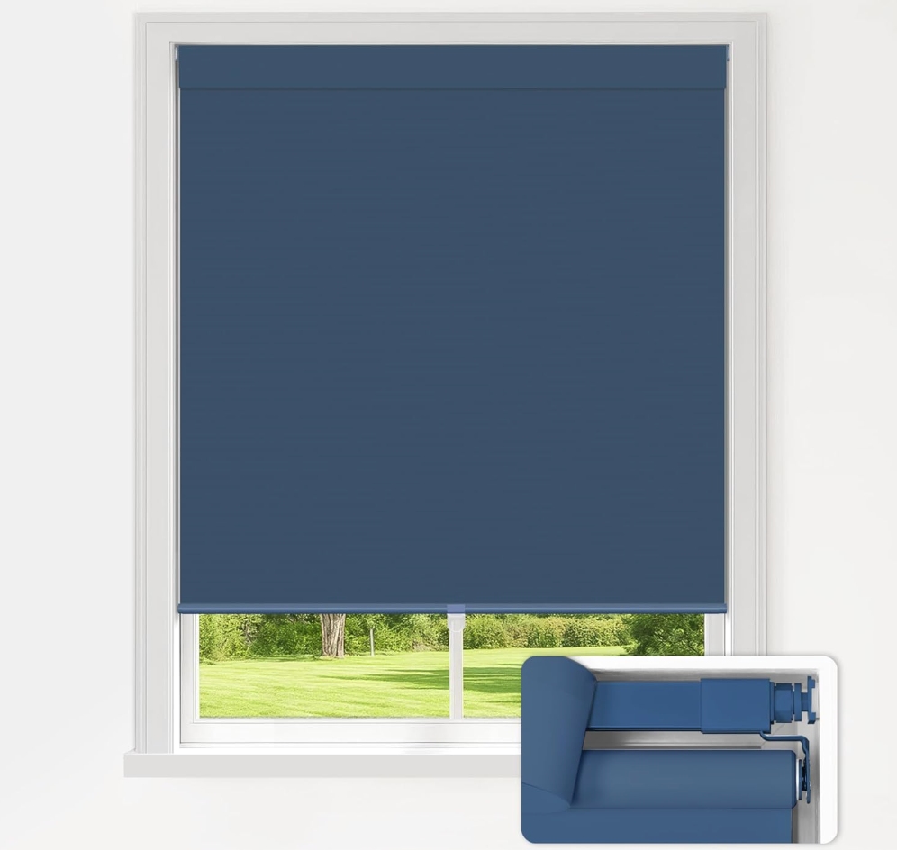 LazBlinds No Drill Blackout Roller Shades, 30.5" W x 72" H, Navy Blue
