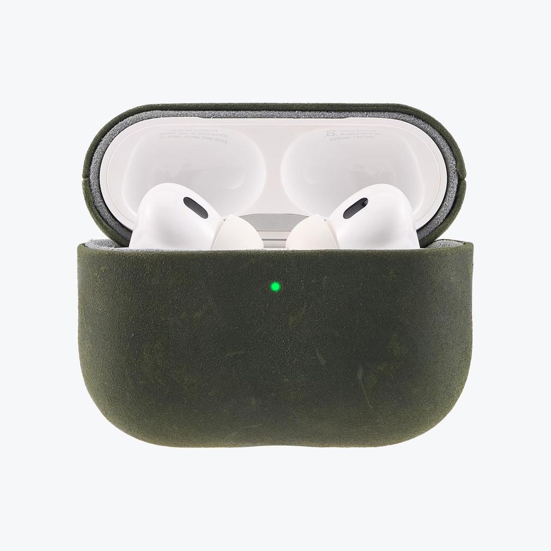 RustBend Leather Case for AirPods Pro 3, Battle-Worn Vintage Finish, Rugged Luxury,Handmade Full-Wrap Case,Handmade RustBend Crazy Horse Leather (Forest Green)