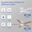 Low Profile RGB Ceiling Fans with Lights and Remote,52" White Flush Mount Ceiling Fans with Quiet Reversible DC Motor, Dimmable LED Ceiling Fan Light with 3 Colors 6 Speeds