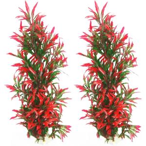 Tfwadmx Large Aquarium Plants Artificial Water Seaweed 2 Pcs About 13 Inch for Fish Tank Decor Plastic Plant for Betta Shrimp Red Gladiolus