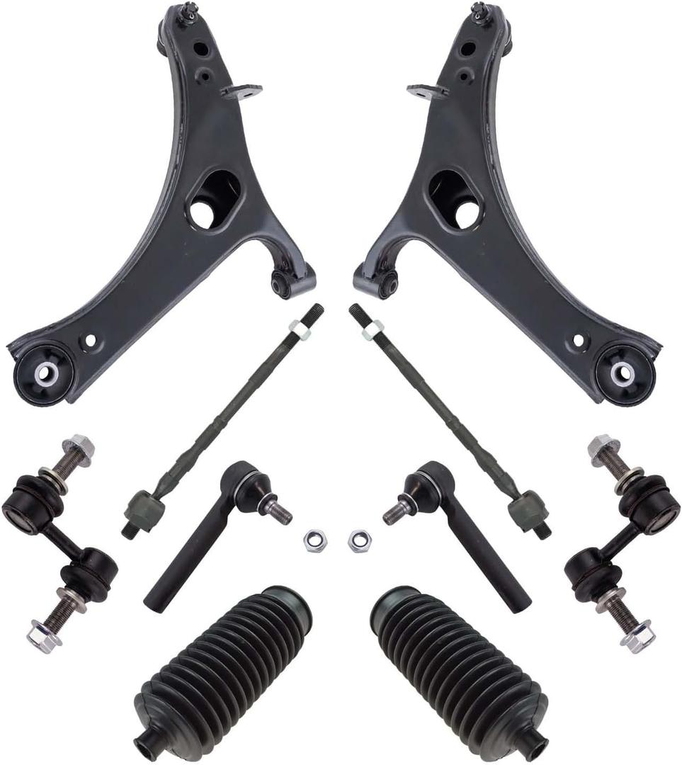 TRQ Front Steering & Suspension Kit Control Arm with Ball Joint Steering Rack & Pinion Bellow Sway Bar Stabilizer Link Tie Rod Compatible with 2010-2013 Subaru Legacy