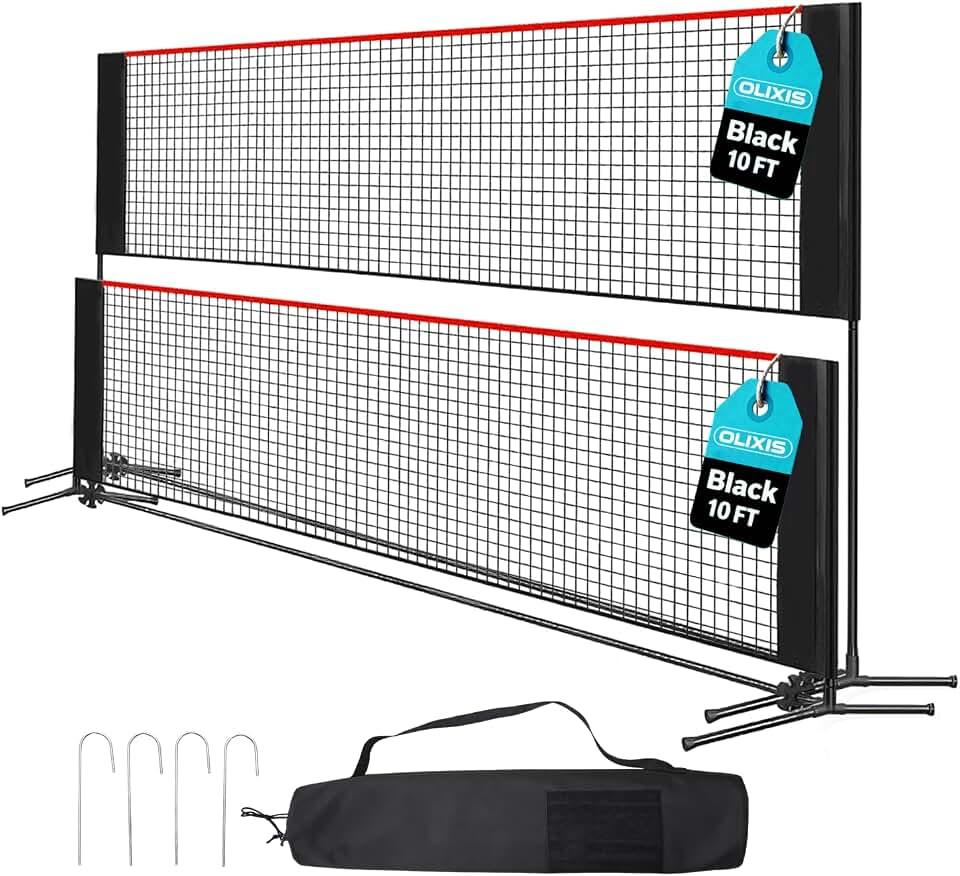 OLIXIS Badminton Net Set, 10FT Wide, 3-5FT Adjustable Height Multi Sport Net for Pickleball, Tennis, Volleyball, Soccer Tennis, Indoor Outdoor with Carry Bag, Easy Setup for Backyard