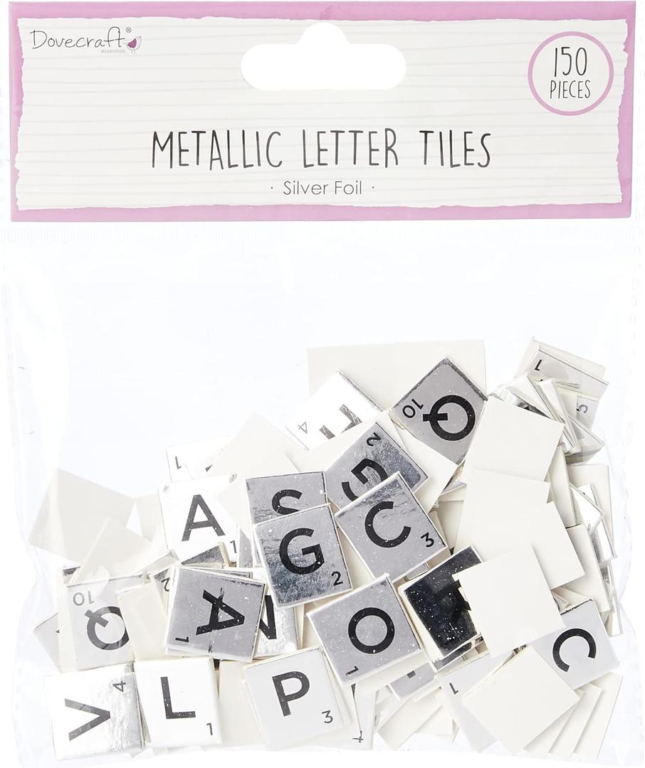 DCBS224 Essentials Alphabet Letters-Silver-Metallic-Scrabble Letters-150 Pieces-Uppercase Tiles for Card Making, DIY, Party, Papercraft, Home Dcor & Scrapbooking, One Size