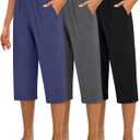 Huukeay 3 Pack Women's Capri Sweatpants Cozy Wide Legs Cropped Capri with Pockets Lounge Jogger Pants Workout Yoga Solid (XL)