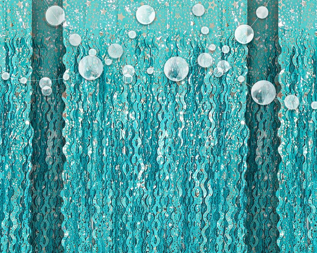 XtraLarge, Wavy Blue Foil Fringe Curtain - 3.2x6.5 Feet, Pack of 3 | Blue Water Streamer Backdrop for Beach Party Decorations | Under The Sea Party Decorations | Summer Pool Party Decorations