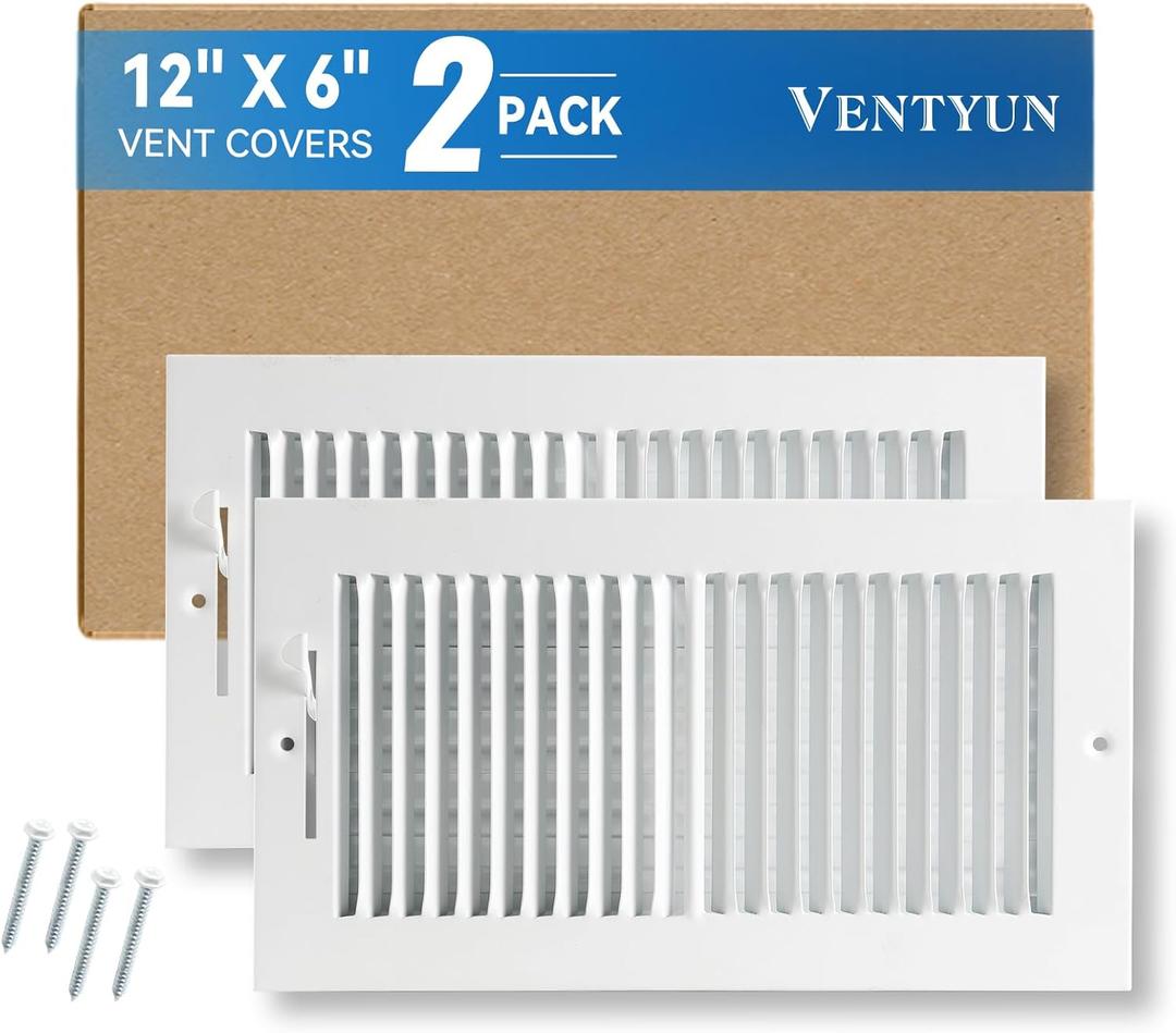 Air Vent Cover, 2-Pack Air Return Grilles for Wall and Ceiling, Fits 12"×6" Duct Opening, Two-Way Deflection, Adjustable Airflow, Easy Installation with Screws